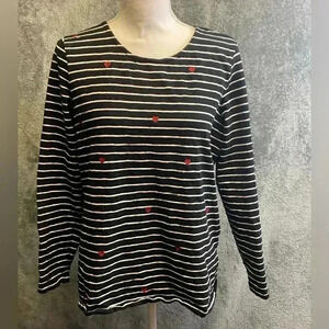 Christopher & Banks striped‎ top with embroidered hearts women’s size L
